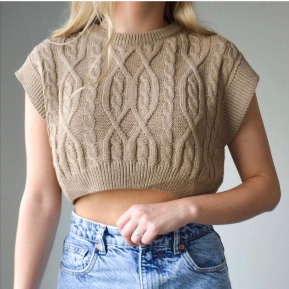 MIMOSA Cropped Knit Sweater Vest,size S
